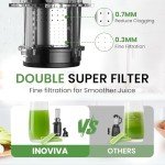 Cold Press Juicer, INOVIVA Masticating Juicer Machines Compact, Slow Juicer with 70 RPM Low Speed, Juice Maker for Vegetable & Fruit, Portable Juice Extractor High Juice Yield & Easy to Clean, Black