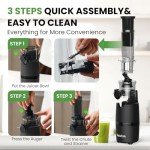 Cold Press Juicer, INOVIVA Masticating Juicer Machines Compact, Slow Juicer with 70 RPM Low Speed, Juice Maker for Vegetable & Fruit, Portable Juice Extractor High Juice Yield & Easy to Clean, Black