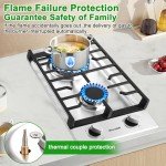 Gas Cooktop 2 Burners Built-in Gas Stove Top,LPG/NG Dual Fuel Continuous Grates,Auto Ignition,Thermocouple Protection,Stainless Steel,Heavy Duty Cast Iron 120V (12 inch)