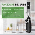 Cold Press Juicer, INOVIVA Masticating Juicer Machines Compact, Slow Juicer with 70 RPM Low Speed, Juice Maker for Vegetable & Fruit, Portable Juice Extractor High Juice Yield & Easy to Clean, Black