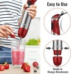 KOIOS 5-in-1 Hand Immersion Blender, 1000W 12 Speed Handheld Blender Stick with Copper Motor Stainless Steel Blade, 600ml Mixing Beaker,500ml Food Processor, Whisk, Milk Frother, Non-BPA, Red
