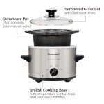 Elite Gourmet MST-250XS Electric Slow Cooker Ceramic Pot, Adjustable Temp, Entrees, Sauces, Stews & Dips, Dishwasher Safe Glass Lid & Crock, 1.5 Quart, Stainless Steel