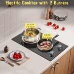 2 Burner Electric Cooktop, 12 Inch Electric Stove Top, 120V Stove Top Burner Knob Control, 2000W Countertop Stove with Timer, 9 Heating Levels, Overheat Protection, High-Temp Alarm Pladeca