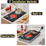 2 Burner Electric Cooktop, 12 Inch Electric Stove Top, 120V Stove Top Burner Knob Control, 2000W Countertop Stove with Timer, 9 Heating Levels, Overheat Protection, High-Temp Alarm Pladeca