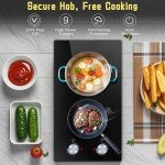 2 Burner Electric Cooktop, 12 Inch Electric Stove Top, 120V Stove Top Burner Knob Control, 2000W Countertop Stove with Timer, 9 Heating Levels, Overheat Protection, High-Temp Alarm Pladeca