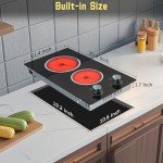 2 Burner Electric Cooktop, 12 Inch Electric Stove Top, 120V Stove Top Burner Knob Control, 2000W Countertop Stove with Timer, 9 Heating Levels, Overheat Protection, High-Temp Alarm Pladeca