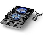 TOPWISH 2 Burner Propane Gas Cooktop Black Tempered Glass, 12 Inch Built-in NG/LPG Convertible Gas Stove Top, 18,000BTU Gas Hob with Flame-out Protection for Kitchen, Apartment，RV,110V