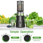 Cold Press Juicer, Slow Masticating Juicer Machines with 5" Feeding Chute Fit Whole Fruits&Vegetables, Stainless Steel Slow Masticating Juicer Easy to Clean, 99.6% Juice Purity, 1.5L Capacity-Black.