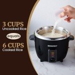Elite Gourmet ERC006SS 6-Cup Electric Rice Cooker with 304 Surgical Grade Stainless Steel Inner Pot, Makes Soups, Stews, Porridges, Grains and Cereals, 6 cup (3 cups uncooked), Black