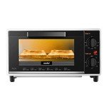 COMFEE' Mini 2-Slice Toaster Oven, Countertop toaster oven, 2-Knobs Easy to Control with Timer for Bake, Broil, Toast, 1000W, Black/White (CO-B08AA(BK))