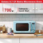 Galanz GLCMKZ07BER07 Retro Countertop Microwave Oven with Auto Cook & Reheat, Defrost, Quick Start Functions, Easy Clean with Glass Turntable, Pull Handle.7 cu ft, Blue
