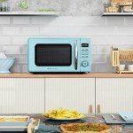 Galanz GLCMKZ07BER07 Retro Countertop Microwave Oven with Auto Cook & Reheat, Defrost, Quick Start Functions, Easy Clean with Glass Turntable, Pull Handle.7 cu ft, Blue