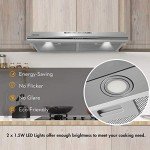 FIREGAS Under Cabinet Range Hood 30 inch, Ducted/Ductless Convertible Kitchen Hood Over Stove Vent, LED Light, 3 Speed Exhaust Fan, Reusable Aluminum Filters, Push Button, with Charcoal Filter