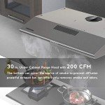 FIREGAS Under Cabinet Range Hood 30 inch, Ducted/Ductless Convertible Kitchen Hood Over Stove Vent, LED Light, 3 Speed Exhaust Fan, Reusable Aluminum Filters, Push Button, with Charcoal Filter