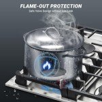 AAOBOSI 36 inch Gas Cooktop, Gas Stovetop with 72,000 BTUs 6 Burners Propane Cooktop, NG/LPG Convertible, Cast Iron Grates Stainless Steel, Ideal Gas Stoves for RV, Kitchen, Home