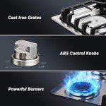 AAOBOSI 36 inch Gas Cooktop, Gas Stovetop with 72,000 BTUs 6 Burners Propane Cooktop, NG/LPG Convertible, Cast Iron Grates Stainless Steel, Ideal Gas Stoves for RV, Kitchen, Home