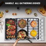 AAOBOSI 36 inch Gas Cooktop, Gas Stovetop with 72,000 BTUs 6 Burners Propane Cooktop, NG/LPG Convertible, Cast Iron Grates Stainless Steel, Ideal Gas Stoves for RV, Kitchen, Home