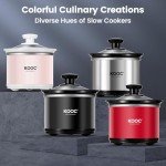 KOOC Small Slow Cooker, 0.65 Quart, Free Liners Included, Upgraded Ceramic Pot, Nutrient Loss Reduction, Sauces, Stews & Dips, Stainless Steel, Pink, Round