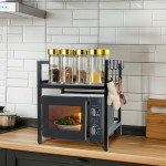 Zamfoot Microwave Oven Rack,Microwave standm,Adjustable Shelf with Hooks,100lb Capacity,Microwave Shelf,Microwave Rack,Kitchen Microwave Stand,Microwave Stand with Storage,Microwave Stand countertop