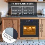 Takywep Single Wall Oven 24", Built-in Electric Ovens with Steam&Grill&Air Frying Mode, 3000W, 240V, 2.5Cu.ft Convection Built-in Oven, Stainless Steel, Colorful Touch Screen
