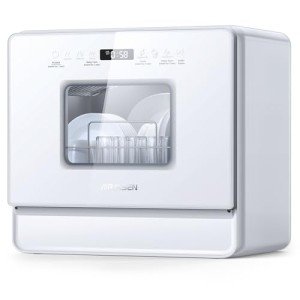 AIRMSEN Countertop Dishwasher Complete 2-Level Rack, Portable Dishwashers with 5L Built-in Water Tank, 3-Spray Arms & 12H Delay Start, No Hookup Needed, A01, White