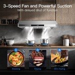 AMZCHEF Under Cabinet Range Hood 30 Inch, 750CFM Stainless Steel Kitchen Stove Vent Hood 3 Speed Exhaust Fan Touch/Remote/Gesture Control LED lights Time Setting Dishwasher-Safe Baffle Filters