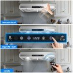 AMZCHEF Under Cabinet Range Hood 30 Inch, 750CFM Stainless Steel Kitchen Stove Vent Hood 3 Speed Exhaust Fan Touch/Remote/Gesture Control LED lights Time Setting Dishwasher-Safe Baffle Filters