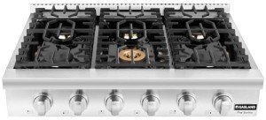 GASLAND 36 Inch Gas Cooktop 6 Burners, Pro RT3606 Professional Natural Gas Rangetop, Slide-in Natural Gas Stovetop with Blue Indicator Lights, Re-ignition, 120V Plug-in