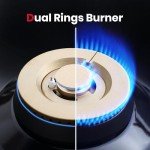 GASLAND 36 Inch Gas Cooktop 6 Burners, Pro RT3606 Professional Natural Gas Rangetop, Slide-in Natural Gas Stovetop with Blue Indicator Lights, Re-ignition, 120V Plug-in