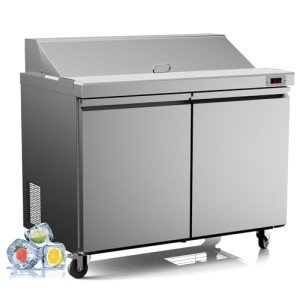 48“ Commercial Refrigerator Sandwich&Salad Prep Table Fridge with 12 Pans 2 Door Stainless Steel Counter Fan Cooling Refrigerators
