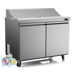 48“ Commercial Refrigerator Sandwich&Salad Prep Table Fridge with 12 Pans 2 Door Stainless Steel Counter Fan Cooling Refrigerators