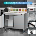 48“ Commercial Refrigerator Sandwich&Salad Prep Table Fridge with 12 Pans 2 Door Stainless Steel Counter Fan Cooling Refrigerators