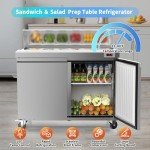 48“ Commercial Refrigerator Sandwich&Salad Prep Table Fridge with 12 Pans 2 Door Stainless Steel Counter Fan Cooling Refrigerators