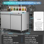 48“ Commercial Refrigerator Sandwich&Salad Prep Table Fridge with 12 Pans 2 Door Stainless Steel Counter Fan Cooling Refrigerators