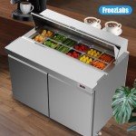 48“ Commercial Refrigerator Sandwich&Salad Prep Table Fridge with 12 Pans 2 Door Stainless Steel Counter Fan Cooling Refrigerators