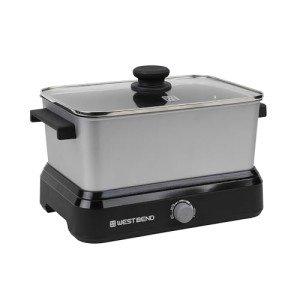 West Bend Versatility Slow Cooker Large Capacity Non-stick Cooking Vessel & Variable Temperature Heating Base Includes Travel Lid and Storage Bag, Range and Oven-Safe Cooking Pot, 6-Quart, Silver