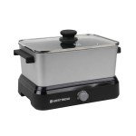 West Bend Versatility Slow Cooker Large Capacity Non-stick Cooking Vessel & Variable Temperature Heating Base Includes Travel Lid and Storage Bag, Range and Oven-Safe Cooking Pot, 6-Quart, Silver