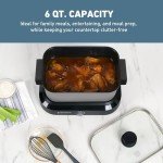 West Bend Versatility Slow Cooker Large Capacity Non-stick Cooking Vessel & Variable Temperature Heating Base Includes Travel Lid and Storage Bag, Range and Oven-Safe Cooking Pot, 6-Quart, Silver