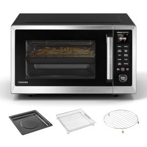 TOSHIBA P05 Combo Countertop Microwave Oven, with 2.4-Inch Color Screen, Origin Inverter Technology, Smart Sensor, Compatible with Alexa, 1100W, Air Fryer, 1.3 Cu.Ft, Silver