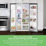 Kenmore 46-51805 Counter-Depth Side Refrigerator/Freezer with Stainless Steel, Water Dispenser, Ice Maker, Quiet and Energy Efficient Inverter Compressor, 36 Inch