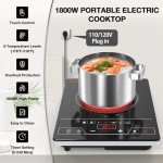 VBGK Single Burner Electric Cooktop,1800W Electric Stove Top Portable Cooktop LED Touch Control,8 Power Levels, Kids Lock &Timer,Overheat Protection,110V Hot Plates for Cooking