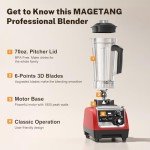 MAGETANG Smoothie Blender 1800W Powerful Blenders for Kitchen 70 Oz Large Capacity and BPA-Free Containers with To-Go Cup Countertop Blender for Smoothies, Ice Crushing & Frozen Drinks Red