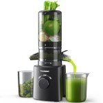 Juicer Machines, TUUMIIST Cold Press Juicer with 4.6'' Large Feed Chute Fit Whole Vegetable And Fruit, Masticating Juicer Easy To Clean, Black