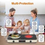 GIHETKUT Electric Cooktop, 2200W 110V Electric burner, Electric Stove Top with 2 Handle, 2 Burner Electric Cooktop with 9 Power Settings,Knob Control Child Safety Lock & Timer.