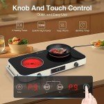 GIHETKUT Electric Cooktop, 2200W 110V Electric burner, Electric Stove Top with 2 Handle, 2 Burner Electric Cooktop with 9 Power Settings,Knob Control Child Safety Lock & Timer.