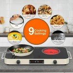 GIHETKUT Electric Cooktop, 2200W 110V Electric burner, Electric Stove Top with 2 Handle, 2 Burner Electric Cooktop with 9 Power Settings,Knob Control Child Safety Lock & Timer.