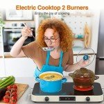 GIHETKUT Electric Cooktop, 2200W 110V Electric burner, Electric Stove Top with 2 Handle, 2 Burner Electric Cooktop with 9 Power Settings,Knob Control Child Safety Lock & Timer.