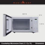 Magic Chef Compact Countertop Microwave Oven, 1,000 Watts, White, 1.1 Cu. Ft. - Digital Kitchen Appliance with One-Touch Cooking, Child Lock, Timer, Reheat, Defrost, and 10 Power Levels