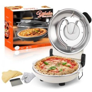 YIBAKE 12" Electric Pizza Oven - Countertop Pizza Maker with Ceramic Stone, Heats up to 800°F, Portable Indoor Pizza Oven for Homemade Pizzas, White