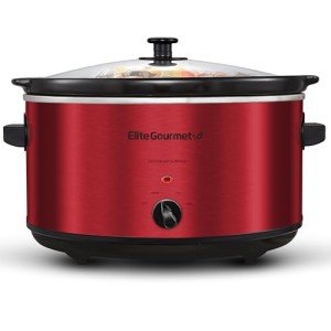 Elite Gourmet MST-900RXT# Electric Ceramic XL Jumbo Slow Cooker, Adjustable Temp, Entrees, Sauces, Stews & Dips, Dishwasher Safe Glass Lid & Crock, 8.5Qt, MetallicRed